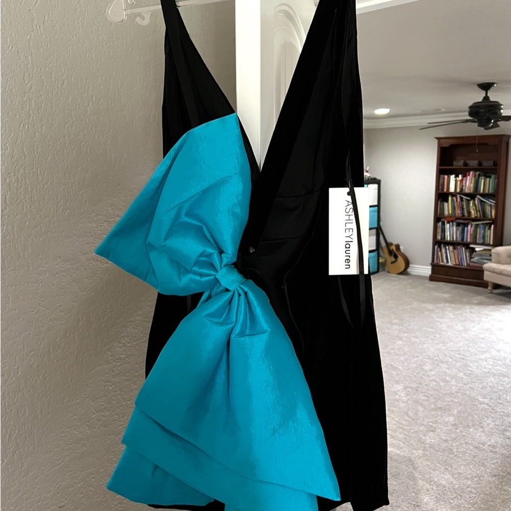 Black Dress with Blue Bow